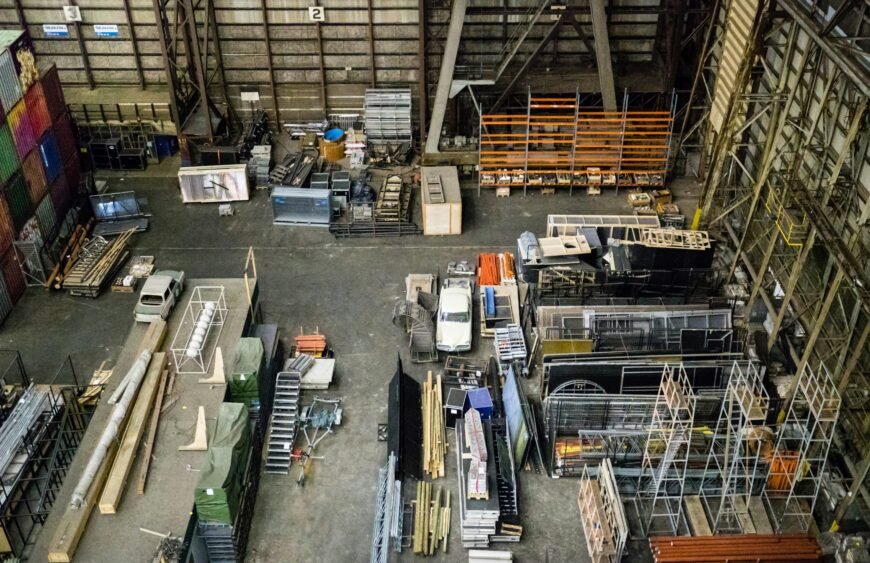 aerial photo of gray metal parts